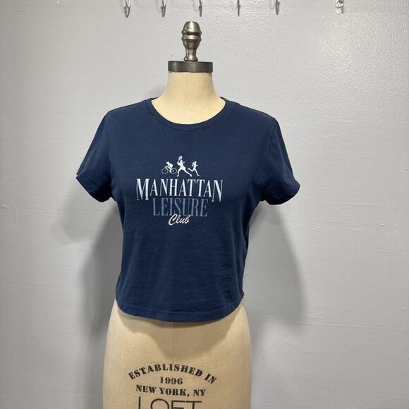 Abercrombie & Fitch Manhattan Leisure Club Baby Tee Blue Womens Juniors Size L - Picture 1 of 8